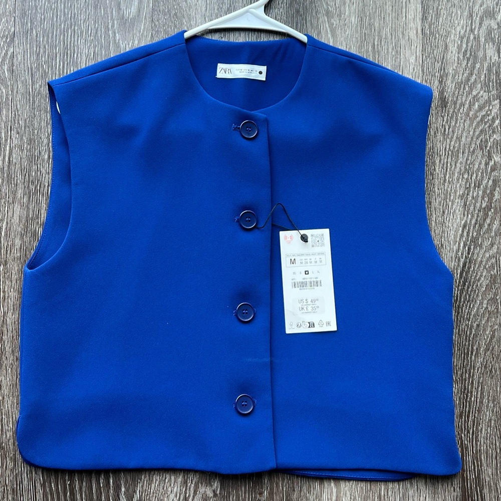 Zara Royal Blue Button-Up Vest